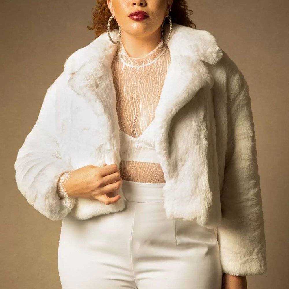 ELOQUII White Faux Fur Jacket Bridal Collection